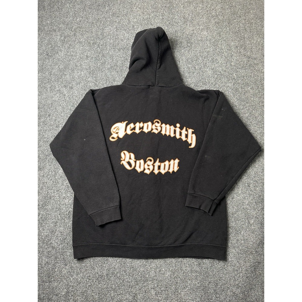 Mens Hoodie Aerosmith Boston Black Full Zip 2000s Alstyle, Size XL